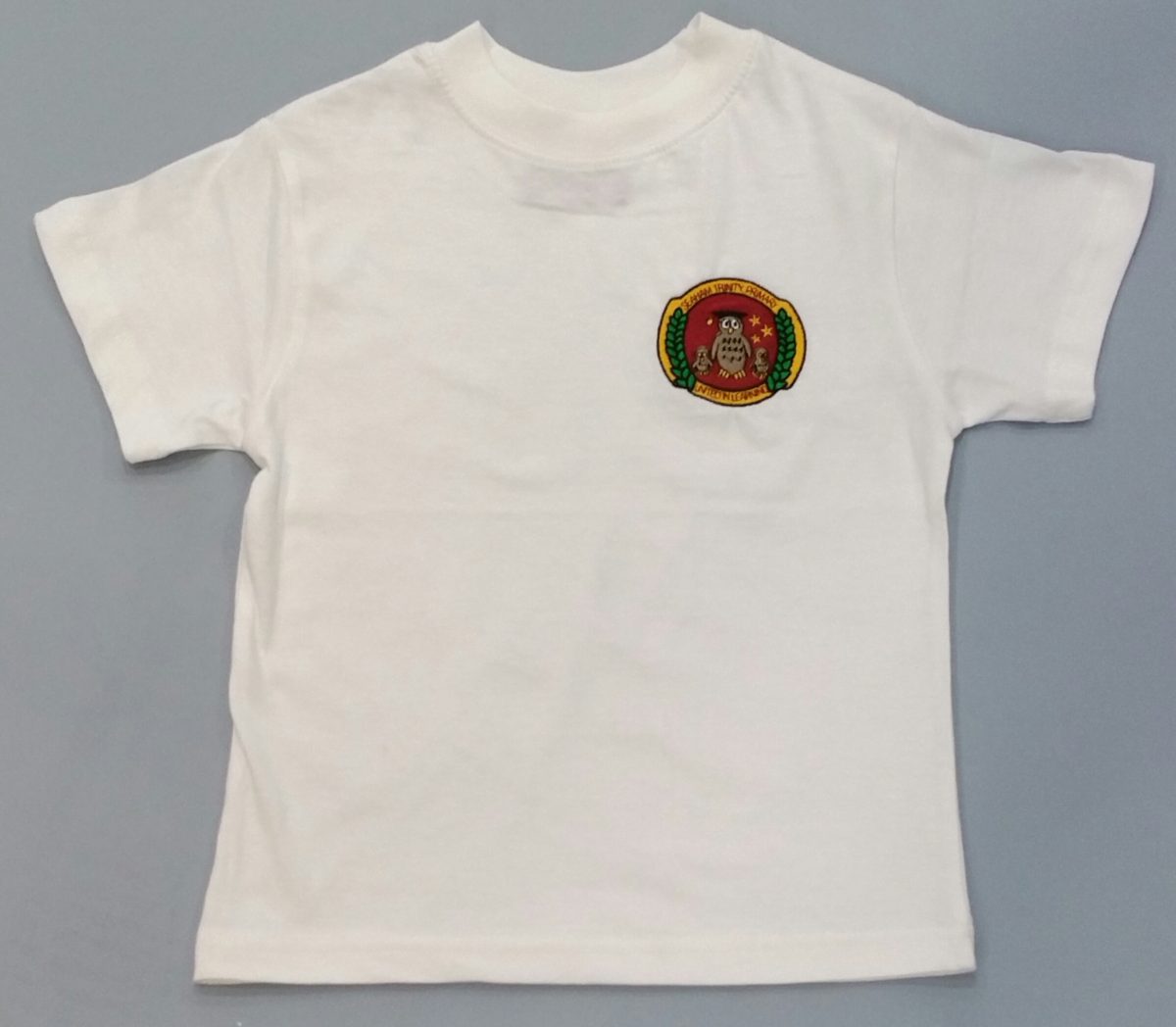 WHITE P.E. T-SHIRT with embroidered school logo