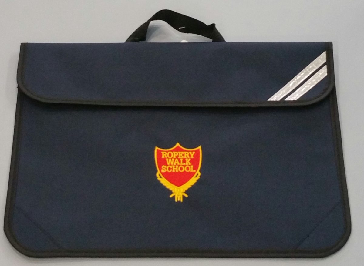 NAVY BLUE BOOKBAG with embroidered school logo