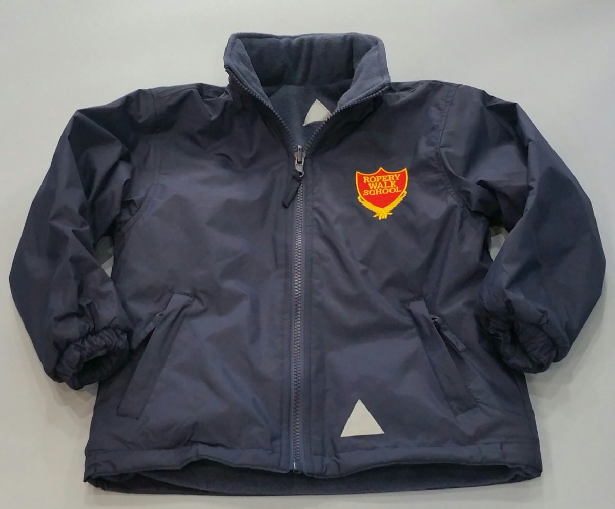 NAVY BLUE REVERSIBLE JACKET with embroidered school logo