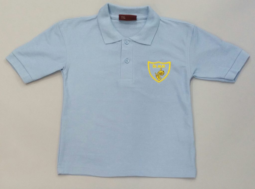 SPRING/SUMMER term SKY BLUE POLO SHIRT with embroidered school logo ...