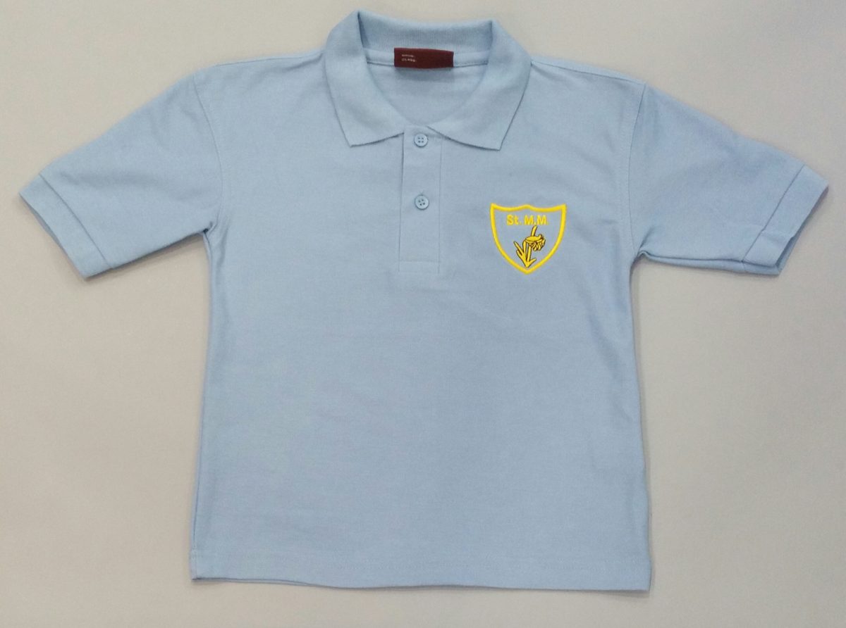 SPRING/SUMMER term SKY BLUE POLO SHIRT with embroidered school logo